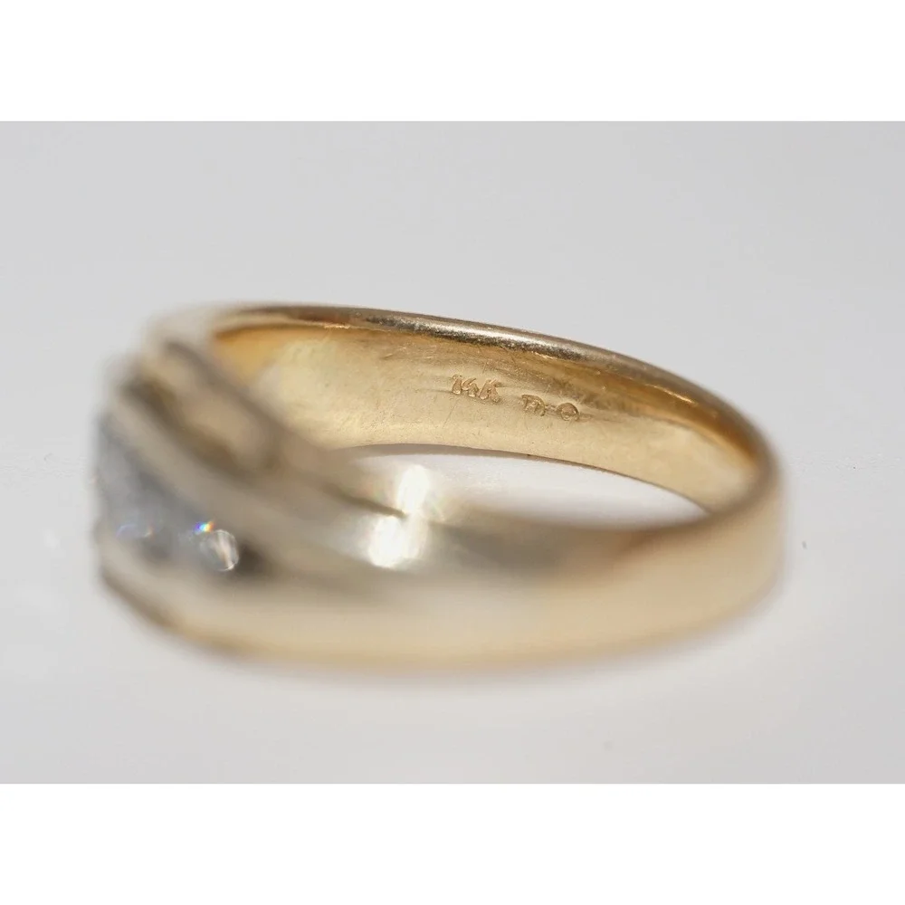 Men's Vintage 14k Solid Yellow Gold Channel Set Natural Diamond Ring Size 8 9.6g